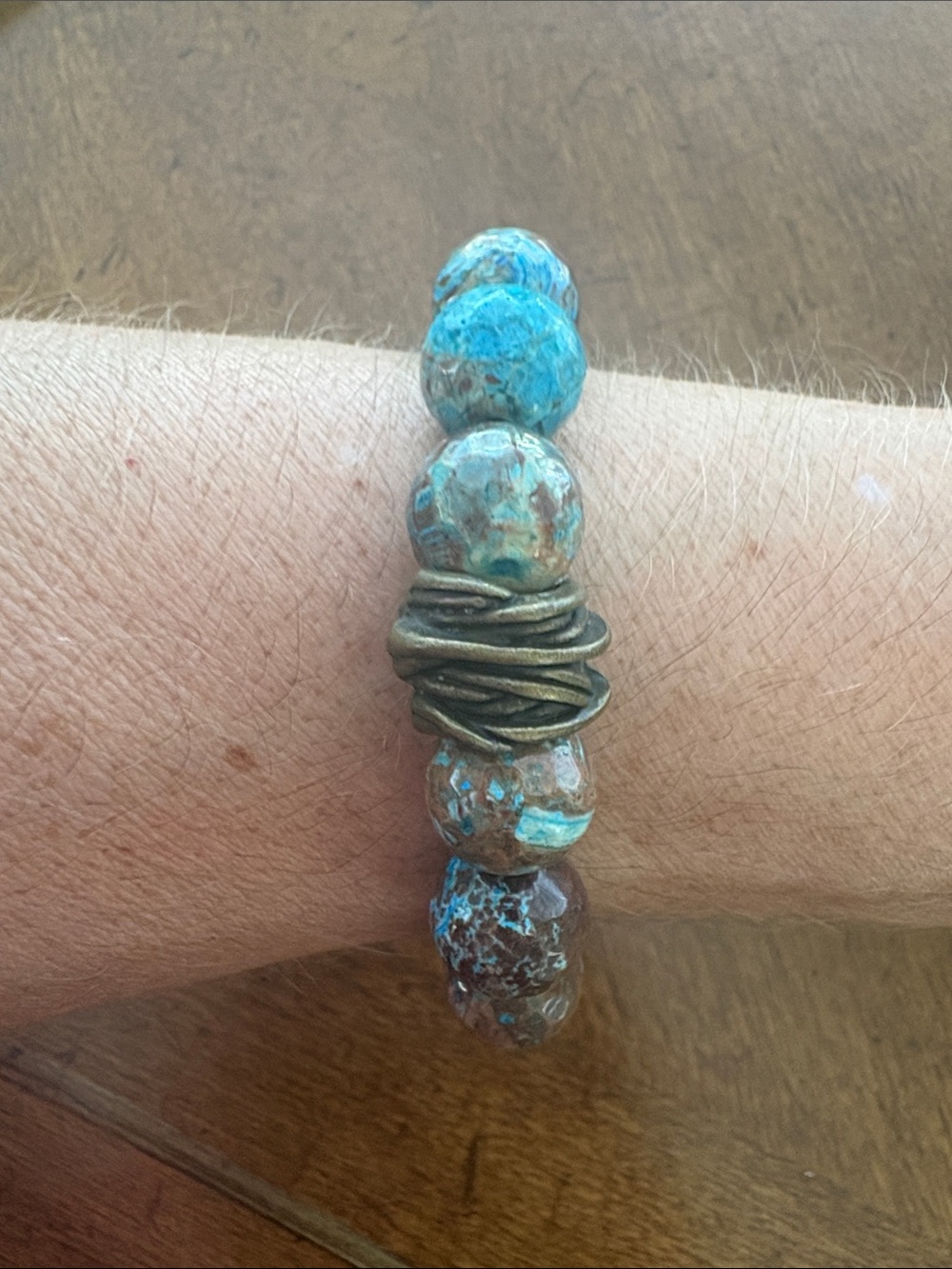 blue calsilica jasper gemstone Beaded Stretch Bracelet Chunky Statement - Picture 8 of 10
